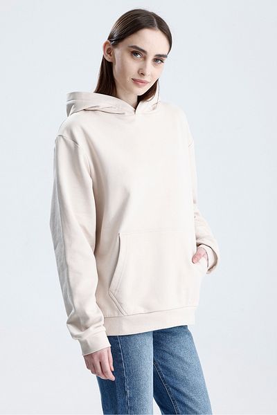 Sofist İstanbul Ecru Relaxed Fit Unisex Hoodie 100% Cotton Hooded Kangaroo Pocket Solid Color