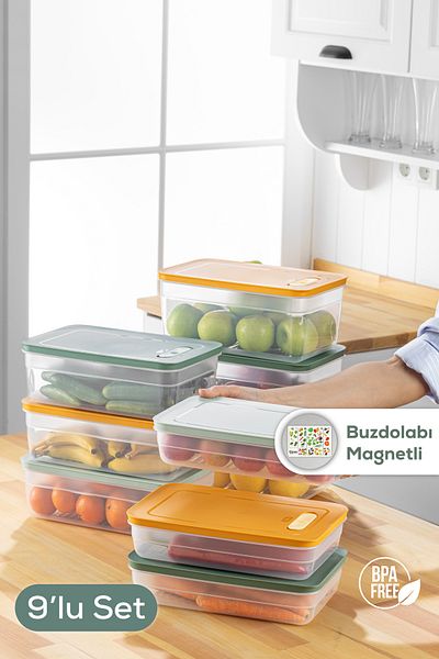 Vienev Set of 9 Adjustable Vegetable and Fruit Storage Containers Colorful 3X (2.5-3.8-5 Liters)