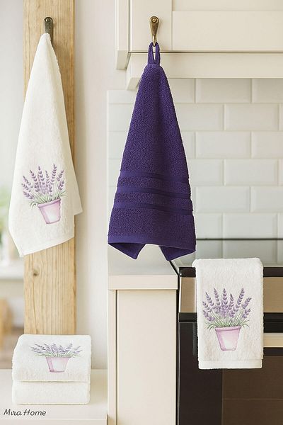 Mira Home Βαμβακερές πετσέτες κουζίνας 3 τεμαχίων με στάμπα λεβάντας - 30x50 cm