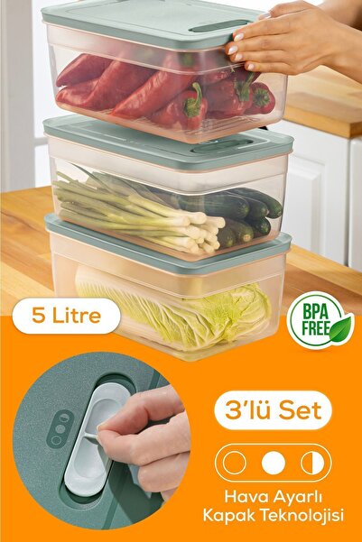 Vienev 5-Liter Mint 3-Piece Vegetable and Fruit Storage Set