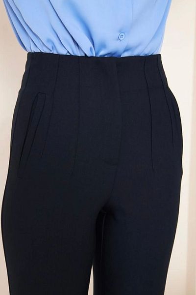 MODAF Women's Black High Waist Darted Fabric Trousers