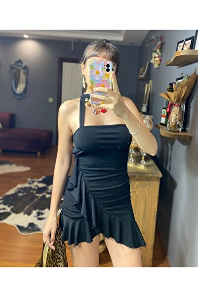 MODAGK Straplez Volan Detaylı Mini Elbise