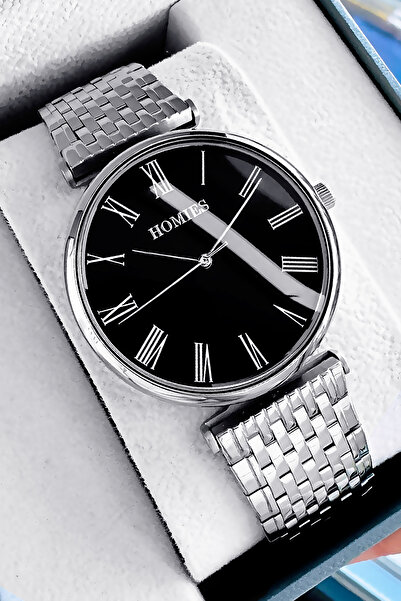 Homies Erkek Kol Saati 3 Atm Su Geçirmez Gümüş Siyah Renk Çelik Kordon Hediye Bileklik Hme2016c2