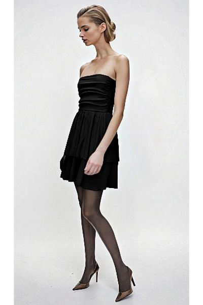 OLSAMODA Women's Textured Fabric Skirt Double Layer Drape Detail Strapless Dress