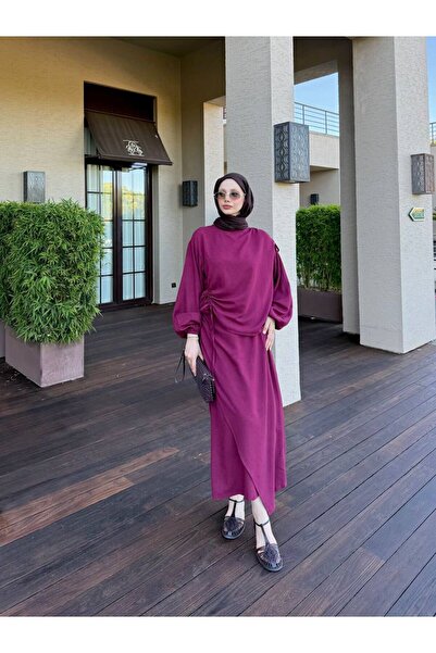 Miraydın Butik Women's Wrap Skirt Suit M41403 - Claret Red