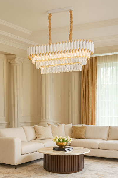 Avizemoda Palmira 75x35 Cm'lik 3 Katlı Prizma Kesim Kristal Taşlı Lüks Avize ...