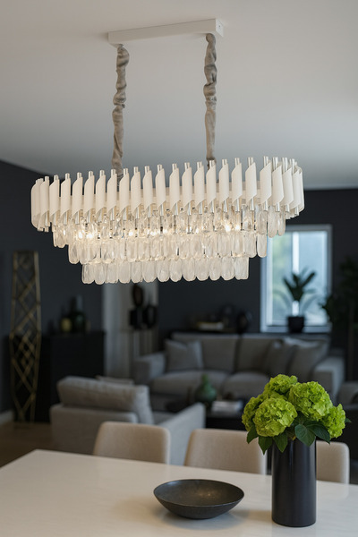 Avizemoda Palmira 75x35 Cm'lik 3 Katlı Prizma Kesim Kristal Taşlı Lüks Avize 6'lı - (Beyaz Krom)