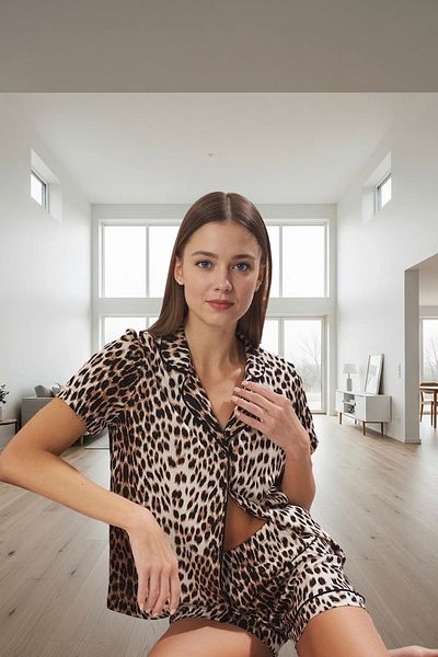 PayBuy Women's Leopard Print Cotton Pajamas Set with Shorts Comfortable Home Wear Set Carefully Selected Modern Style