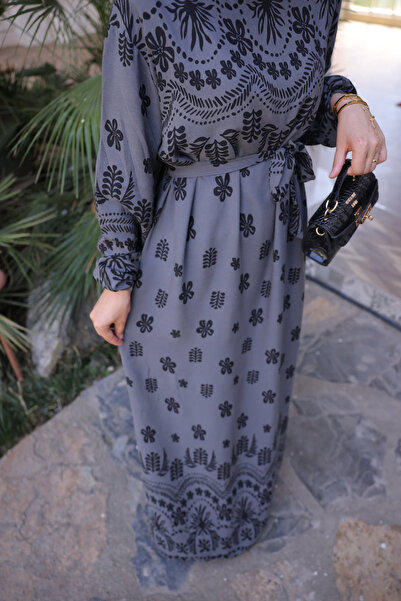 İmajButik Φούστα με γκρι σχέδιο Πλισέ φόρεμα Viscon