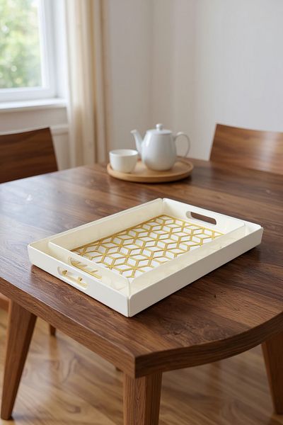 Living 2 Piece White Serving Tray Set