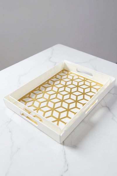 Living 2 Piece White Serving Tray Set