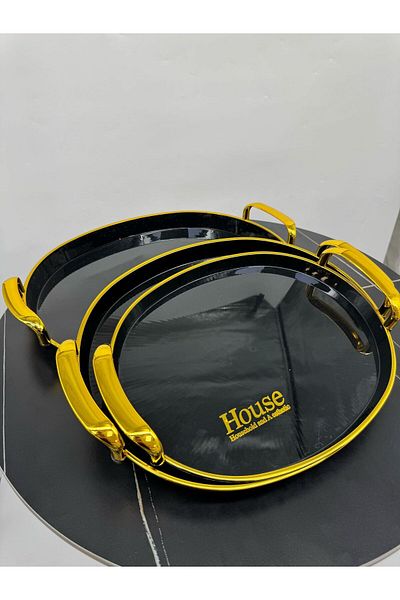 Living 3-piece tabasi set, elegant black color with golden handles.