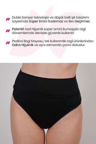 PEDDON Ψηλόμεσο Super Absorbent Padkini Μαγιό κάτω - Μαύρο Εμμηνορροϊκό Μαγιό
