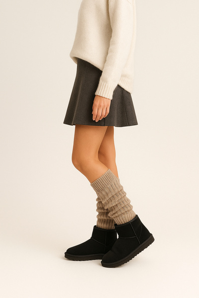 Hakan Collezione Kadın Bej Akrilik Premium Uzun Aerobik Tozluk Bot Çorabı