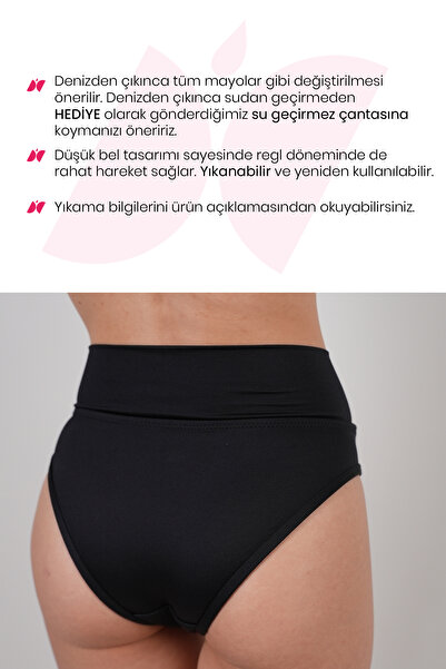 PEDDON Regl Dönemine Özel Konforlu Pedkini Mayo Altı Süper Emici Yüksek Bel Bikini Altı Siyah Regl Mayosu