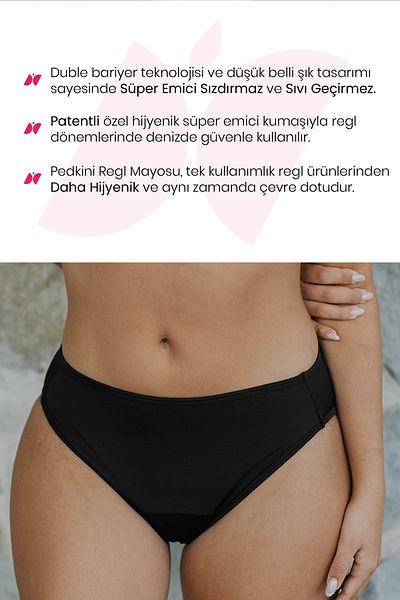 PEDDON Comfortable Padkini under Swimwear for Menstrual Period Super Absorbent Low Waist Bikini Bottom Black Menstrual Swimsuit