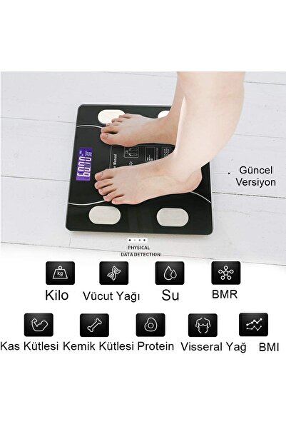 Genel Markalar Dijital Baskül Yağ Su Kas Vücut Kitle Endeksi Kilo Ölçer 2 Adet Pil Hediyeli Smartness Tartı