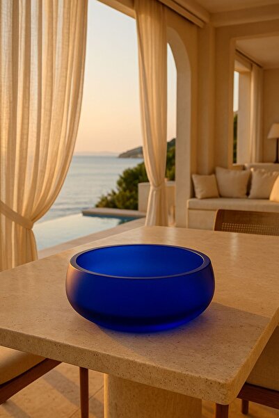 El Yapımı Modern Dekoratif 3'lü Set Lacivert Tealight Mumluk- Kase - Tepsi