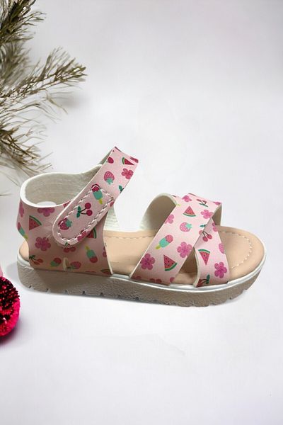 Ponchiq Pink Watermelon Patterned Velcro Baby Girl Sandals