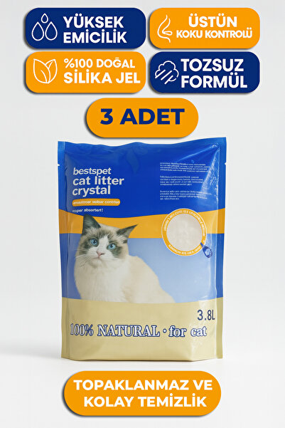 BestsPet Silika Kristal Kedi Kumu 3.8 Lt X 3 Adet Doğal Tozsuz Kalın Taneli