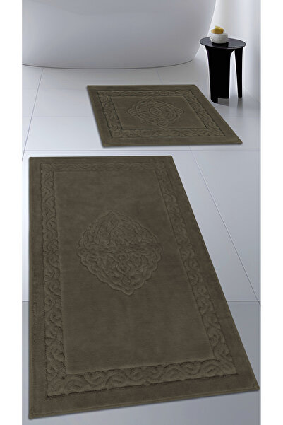 Cotton Crafty Σετ πατάκι μπάνιου από βαμβακερό υφαντό απορροφητικό νερό, χαλί μπάνιου, σετ τουαλέτας Victoria 2 τεμαχίων 60x100 - 60x50