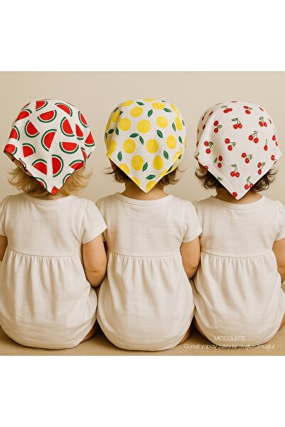 Miccolatte Kız Bebek ve Çocuk Meyve Desenli Poplin Kumaş Bağlamalı Üçgen Bandana(Tekli)