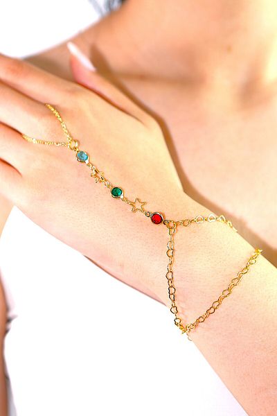 MARCİELO Accessories Gold Color Bijoux Shahmeran with Colorful Stone Detail