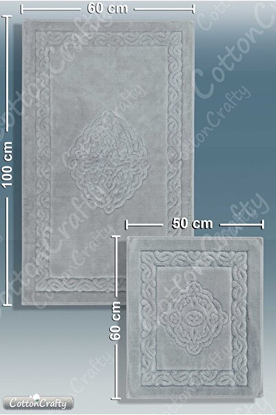 Cotton Crafty Σετ πατάκι μπάνιου από βαμβακερό υφαντό απορροφητικό νερό, χαλί μπάνιου, σετ τουαλέτας Victoria 2 τεμαχίων 60x100 - 60x50