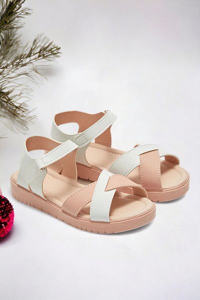 Ponchiq Cross White Pink Girl's Sandals