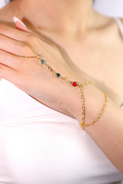 MARCİELO Accessories Gold Color Bijoux Shahmeran with Colorful Stone Detail