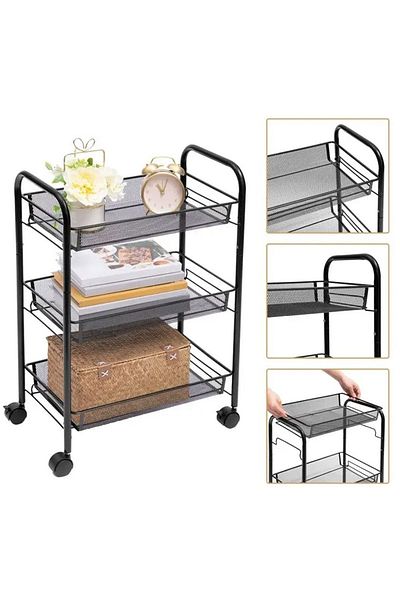 divendi-ro Multifunctional metal organizer, 3 shelves, with wheels, 64x44x26cm, black