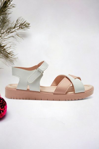 Ponchiq Cross White Pink Girl's Sandals