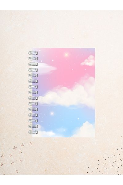 Ez&Tu Stıcker Pastel Sky Pattern Notebook – 60 Sheets / 120 Pages – Unlined Wire Spiral