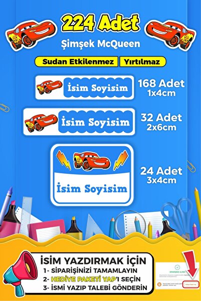 SB store Araba Temalı Okul Kreş Kişiye Özel Isim Etiket Seti Model 10