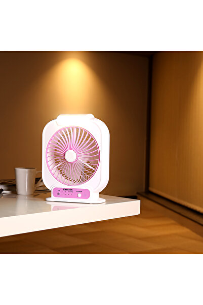 KRYPTON 8'' Rechargeable Mini Table Fan | 3-Speed USB & Solar Desk Fan with LED Light | Portable