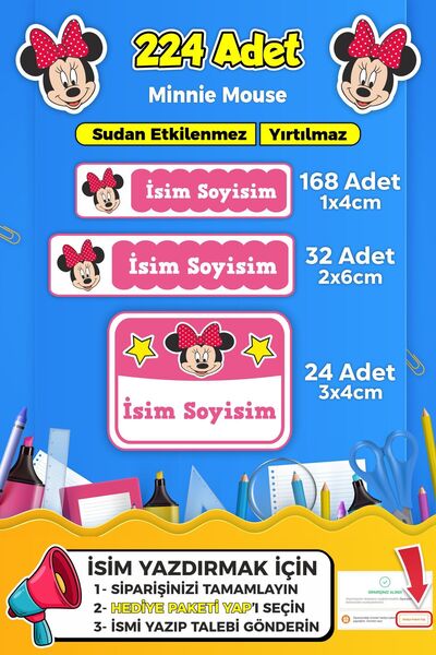 SB store Okul Kreş Etiketi Kalem Defter Özel Isim Yazılabilen Etiket Seti Mod...