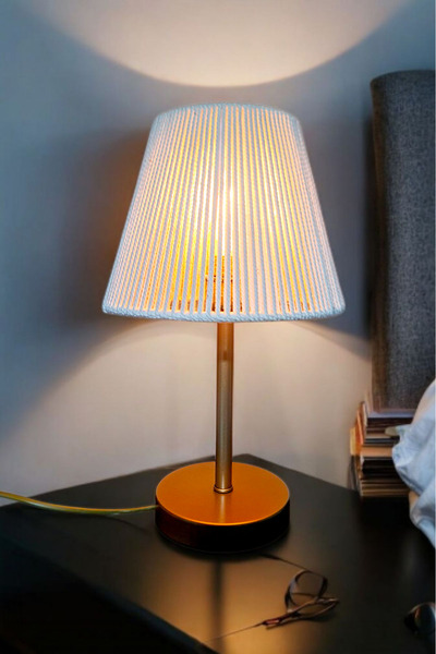 Bubihome Makrome Abajur, Gold Metal Gövde Makrome Başlık El Yapımı Abajur Büyük Boy