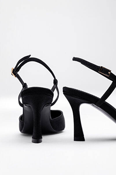 Tasarım Kadın Saten Çapraz Bant Detaylı Ayarlanabilir İnce Topuklu Gece ve Davet Ayakkabısı