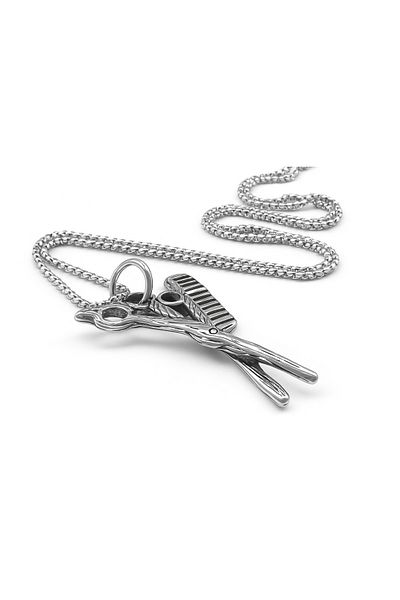 voyageaccessory Large Size Hairdresser Themed Black Zircon Stone Stainless Steel Necklace / Comb Scissors Necklace