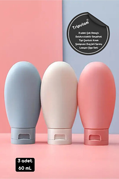 TRİPULAM Çantalı 3 Adet Çok Amaçlı Doldurulabilir Seyahat Tipi Çantalı Krem Ş...