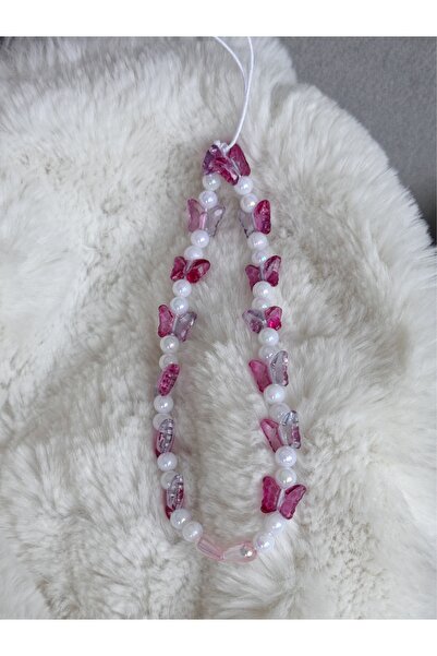 WhimsyWhite Pink Transitional Butterfly Design Phone Charm, Janjan Pearl Phon...