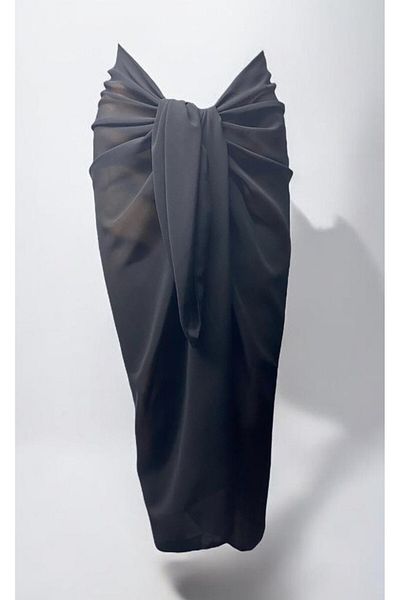 owiç Long Black Chiffon Pareo Women's Beach Dress