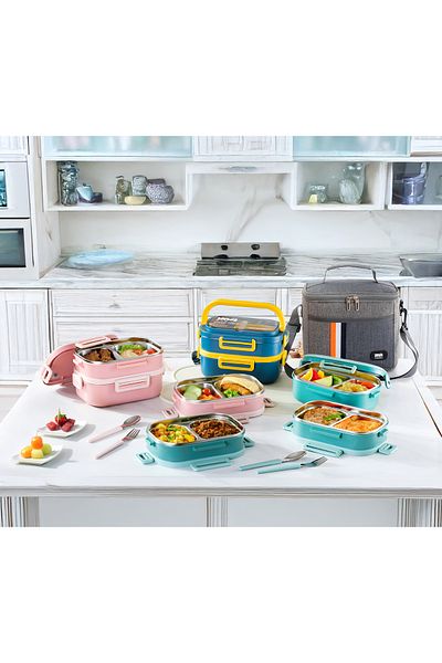 YAH Creation YAH Premium Stainless Steel Bento Lunch Box Leakproof with Cutlery & Thermal Bag 2Layer 1.65 L