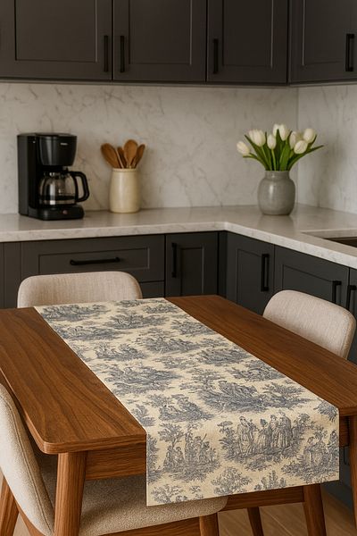 CHİLL Bohemian Navy Runner |   Patterned Woven Waterproof Fabric |   35X150Cm