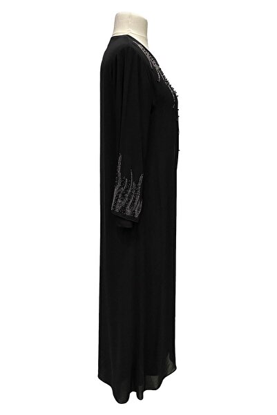 HESNA Μαύρο Alya Plus Size Κομψό Βραδινό Φόρεμα Mother με Κεντητό Πέτρα