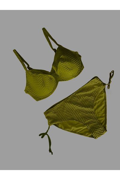 hazelin Women's Khaki Print Large Size Lined Bikini Suit Hzl25S-Lc4004