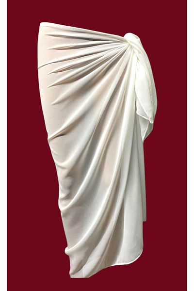 owiç Long Ecru White Chiffon Pareo Women's Beach Dress