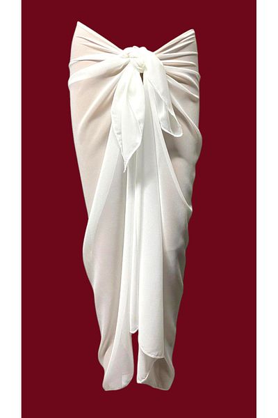 owiç Long Ecru White Chiffon Pareo Women's Beach Dress