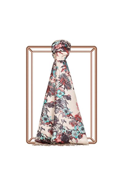 ipekevi Hercai Menekşe Desenli İpek Şal-Vizon