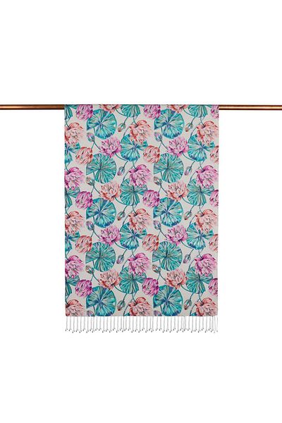 ipekevi Lotus Patterned Silk Shawl 07798-Hazy Pink